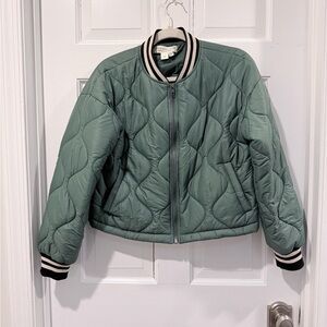 saltwater LUXE Quilted Elowin Bomber Jacket - Sage Green - Striped Trim -Size S